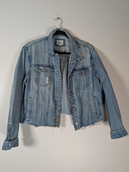 Wax Jean Jackets & Blazers - Wax Jean Light Blue Cropped Distressed Denim Jacket